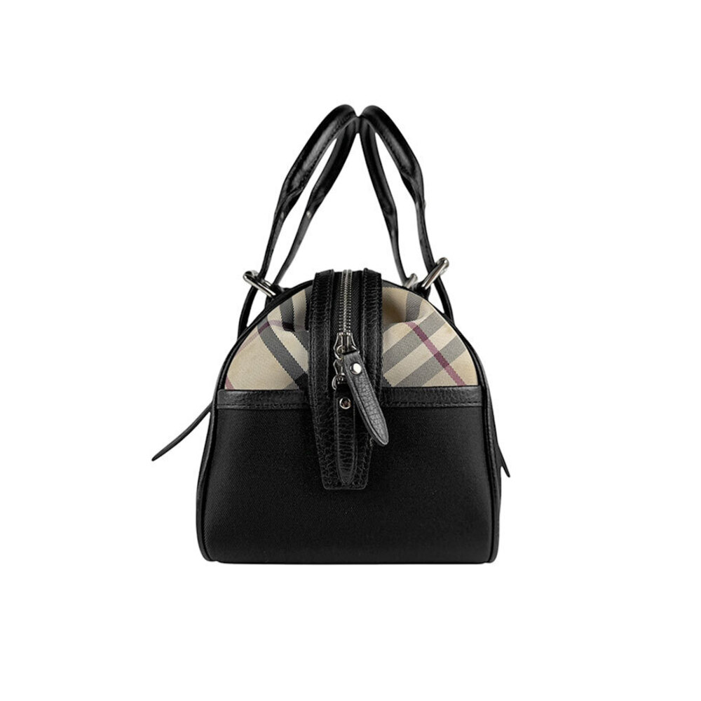 Burberry Nova Check Canvas Leather Handbag Black Beige Tan Silver - Picture 2 of 4